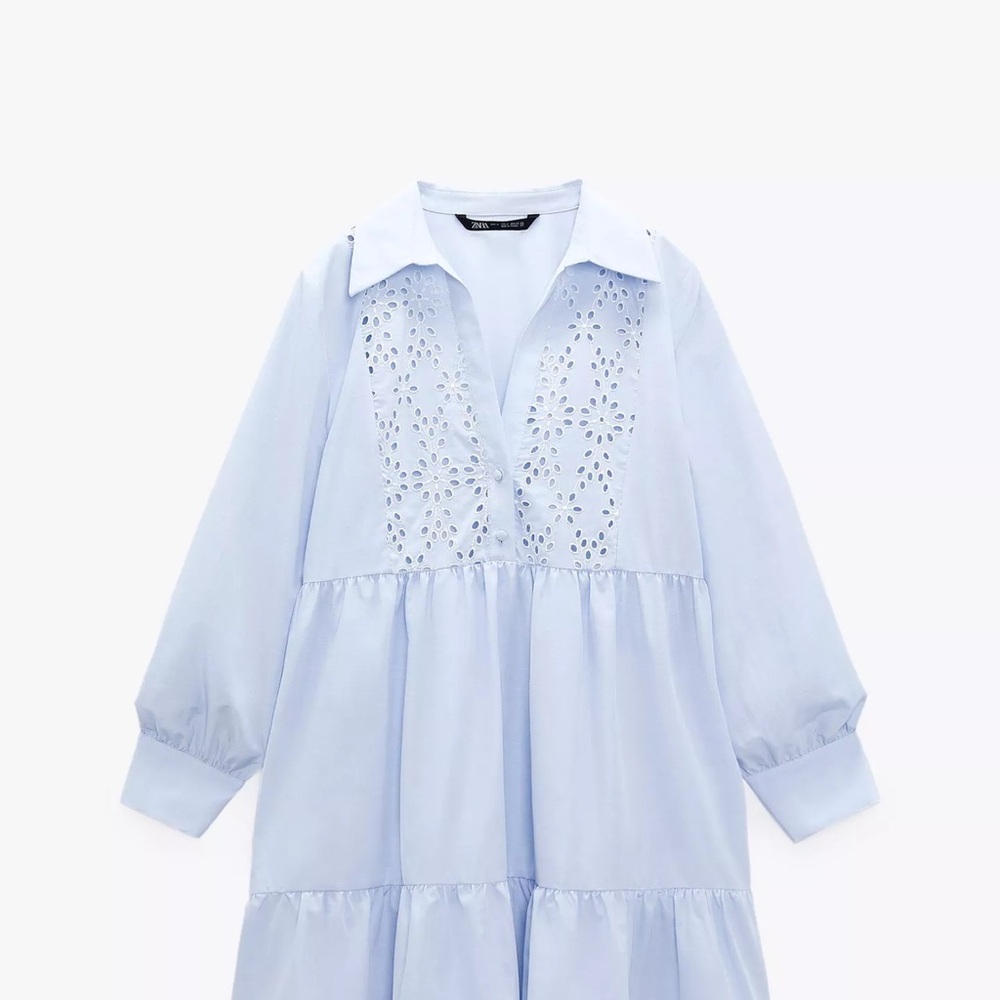 Zara Sky Blue Embroidered Blouse